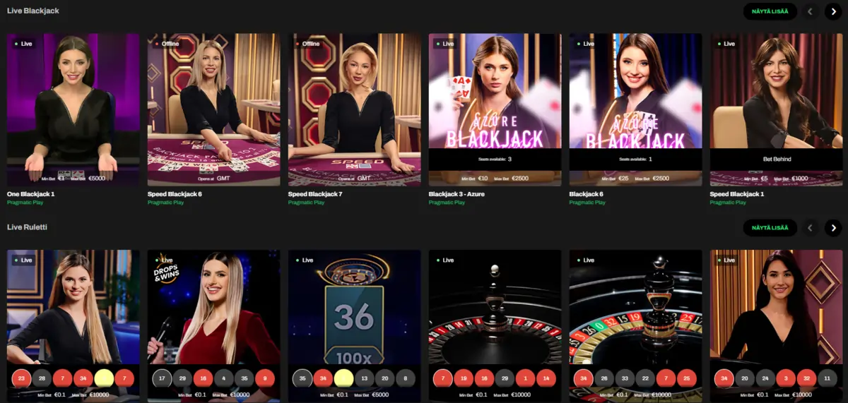 Kuvakaappaus Hillo nettikasinon live-kasinosta