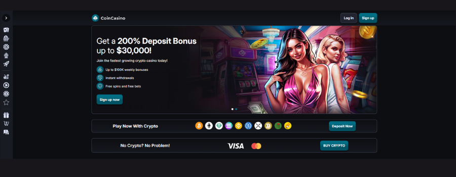 CoinCasinon peliaula, jossa näkyy tärkeimmät tiedot sen toiminnasta