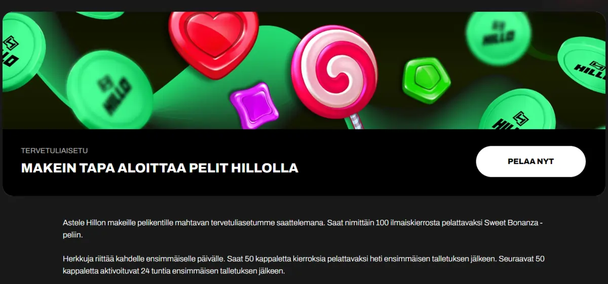Hillo casino tervetulobonus suomalaisille pelaajille