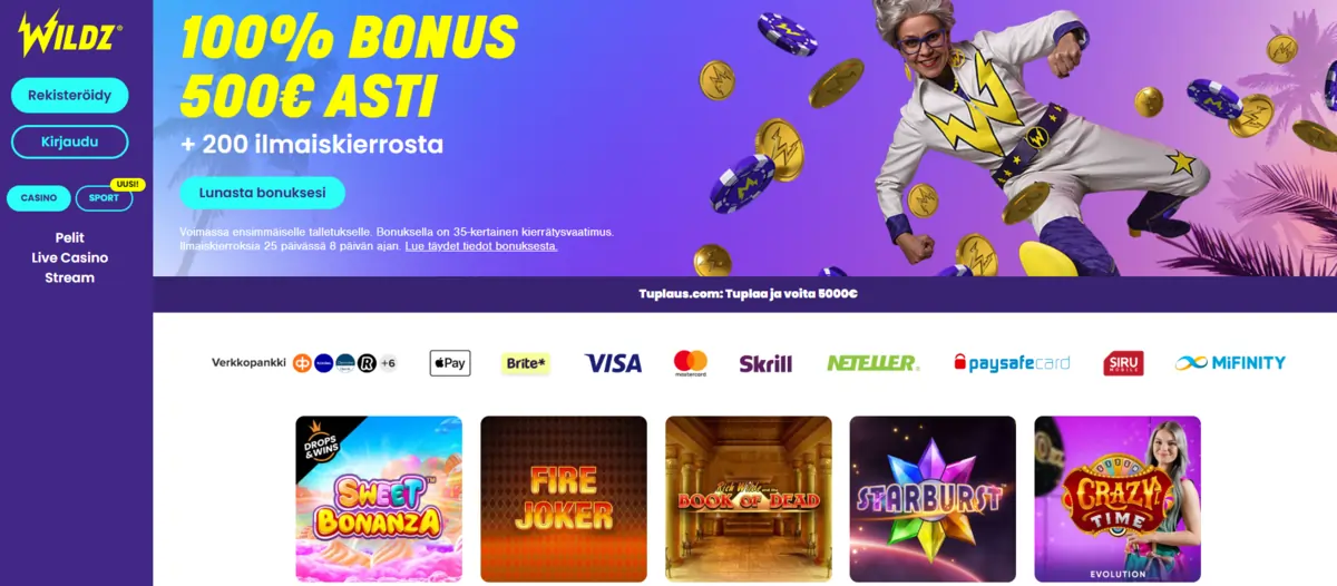 Wildz Kasino peliaula. Suosituimmat kolikkopelit ja tervetulobonus